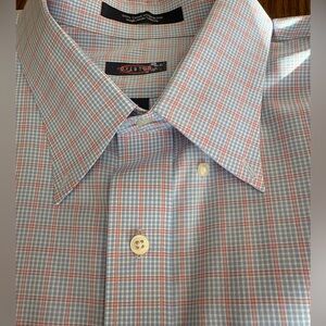 Overton Men's Blue and Pink Checked Dress Shirt 100% Cotton Sz XL. Button down